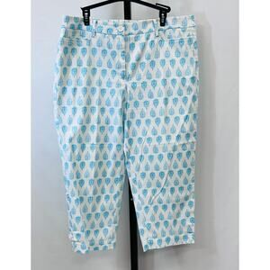 Talbots Perfect Skimmer High Rise Pants Women's Size 14 Paisley Teal & White